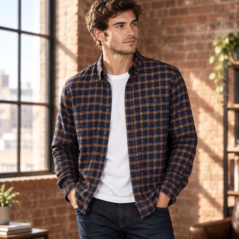Dickies Flannel Shirt Size 2XL Blue Brown Plaid Long Sleeve Button Down